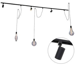1-fas skensystem med 3 spotlights och 3 hängande lampor svarta - Cavalux Jeana