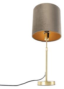 Bordslampa guld / mässing med sammet skugga taupe 25 cm - Parte