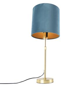 Bordslampa guld / mässing med velourskugga blå 25 cm - Parte