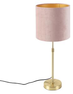 Bordslampa guld / mässing med velourskugga rosa 25 cm - Parte