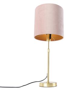 Bordslampa guld / mässing med velourskugga rosa 25 cm - Parte