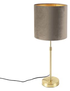 Bordslampa guld / mässing med sammet skugga taupe 25 cm - Parte