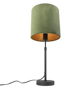 Bordslampa svart med velourskugga grön med guld 25 cm - Parte