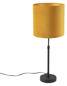 Bordslampa svart med velourskugga gul med guld 25 cm - Parte