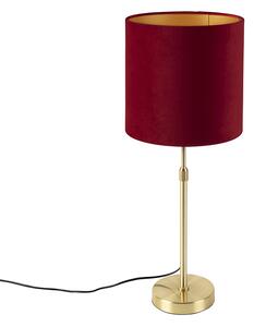 Bordslampa guld / mässing med velourskugga röd 25 cm - Parte