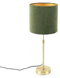 Bordslampa guld / mässing med velour skugga grön 25 cm - Parte