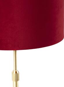 Bordslampa guld / mässing med velourskugga röd 25 cm - Parte