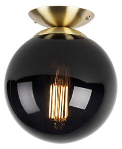 Art Deco taklampa mässing med svart glas - Pallon