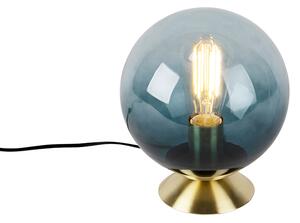 Art Deco bordslampa mässing med blått glas - Pallon