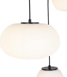 Design hängande lampa svart 3-lampor med opalglas - Hero