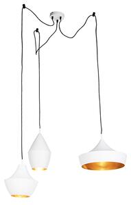 Uppsättning av 3 skandinaviska hängande lampor vit med guld - Depeche