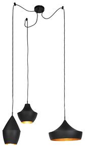 Uppsättning av 3 skandinaviska hängande lampor svart med guld - Depeche