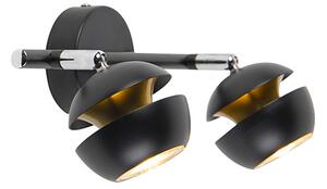 Modern 2-ljusspot svart med guldinnerskärm - Buell Deluxe