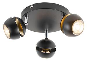 Modern 3-ljusspot svart med guldinnerskärm - Buell Deluxe