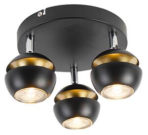 Modern 3-ljusspot svart med guldinnerskärm - Buell Deluxe