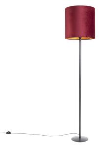 Svart golvlampa med sammetskugga röd med guld 40 cm - Simplo