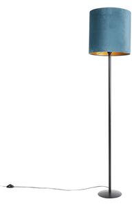 Svart golvlampa velourskugga blå med guld 40 cm - Simplo
