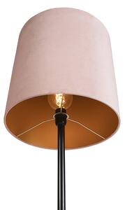 Golvlampa svart med velourskugga rosa med guld 40 cm - Simplo