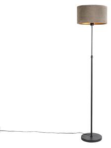 Golvlampa svart med sammet skugga taupe med guld 35 cm - Parte