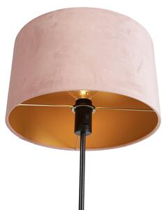 Golvlampa svart med velourskugga rosa med guld 35 cm - Parte