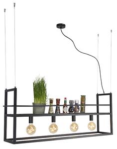 Industriell hänglampa svart med rack stora 4 -lampor - Cage Rack