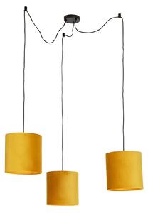 Hängande lampa med 3 sammet nyanser gul med guld - Cava