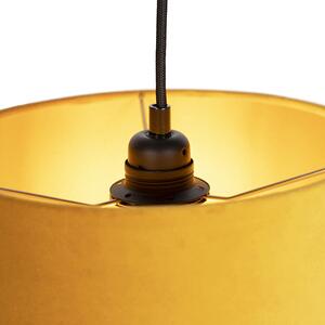 Hängande lampa med 3 sammet nyanser gul med guld - Cava