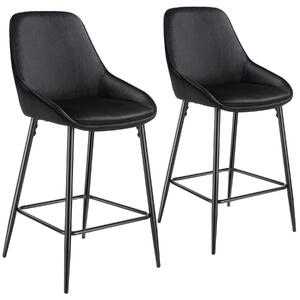 TecTake GmbH 405855 barstol siera med ryggstöd - sammetslook svart/svart, uppsättning av 2