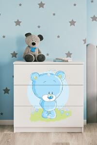 Babydreams barnbyrå med blå nallebjörn, med 3 lådor - vit laminat