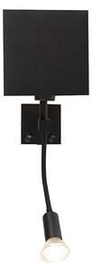 Modern vägglampa svart med USB och fyrkantig svart nyans - Zeno