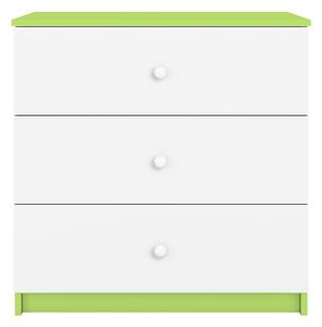 Babydreams barnbyrå, med 3 lådor - vit och grön laminat