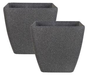 Set med 2 Blomkrukor Massiv Mörkgrå Stenblandning Polyresin Fyrkantig 34 x 34 cm UV-beständig Beliani