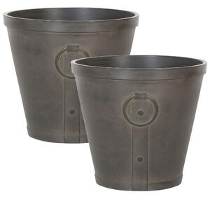 Set med 2 Blomkrukor för Utomhusbruk Brun Fiberlera 45 x ⌀ 41 cm Väderbeständig Utomhus Inomhus Trädgård Rustik Design Beliani