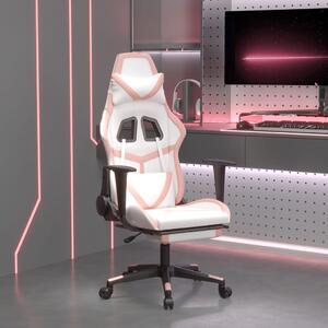 Gamingstol med fotstöd vit och rosa konstläder