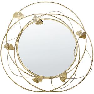 Accent Spegel Guld Metall Rund 47 cm Gingko Träd Löv Glamorös Vardagsrum Sovrum Beliani