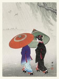 Konsttryck Geisha in the Rain / Wearing Traditional Kimono (Japandi Vintage) - Ohara Koson, (30 x 40 cm)