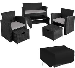 TecTake GmbH 404299 loungegrupp i konstrotting modena inkl. skyddsöverdrag - svart/grå