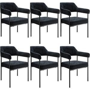 TecTake GmbH 405486 fåtölj doé, stoppad, stålben - vävt tyg svart/svart, uppsättning om 6