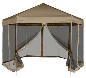 Pop-Up tält sexkantigt med sidoväggar 3,6x3,1 m taupe 220g/m²