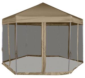 Pop-Up tält sexkantigt med sidoväggar 3,6x3,1 m taupe 220g/m²
