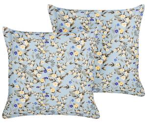 Set med 2 kuddar för utomhusbruk Blå polyester 45 x 45 cm Kvadratisk kudde med blommönster Spridd kudde Trädgård Uteplats Beliani
