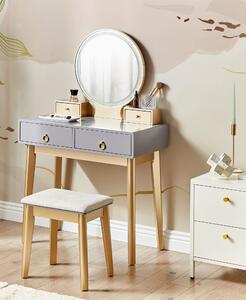Sminkbord Grå och Guld MDF 4 Lådor LED Spegel Pall Vardagsrumsmöbler Glam Design Sovrum Beliani
