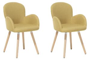 Set med 2 Middagsstolar Gul Tygklädsel Ljusa Träben Modern Eklektisk Stil Beliani