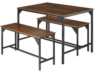 Tectake 404340 matbord och bänkar bolton 2 + 1 - industriellt mörkt trä