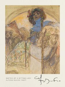 Bildreproduktion Sketch of a Sitting Lady - Alfons Mucha