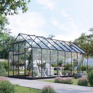 Växthus 12,8m² - Härdat glas - Svart - Svart, Utan sockel