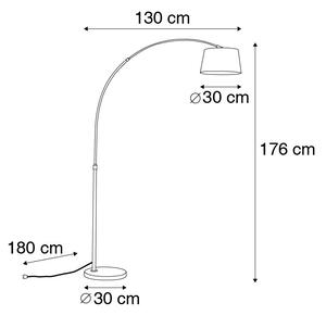 Modern båglampa stål med grå tygskärm - Arc Basic