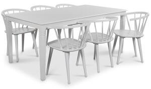 Mellby matgrupp 180 cm bord med 6 st vita Fredrik Pinnstolar med karm - Matgrupper