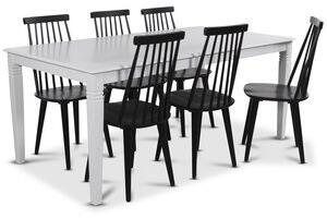 Mellby matgrupp 180 cm bord med 6 st svarta Dalsland Pinnstolar - Matgrupper