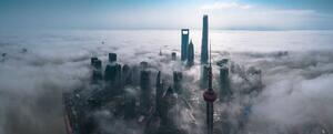 Shanghai in the fog from above